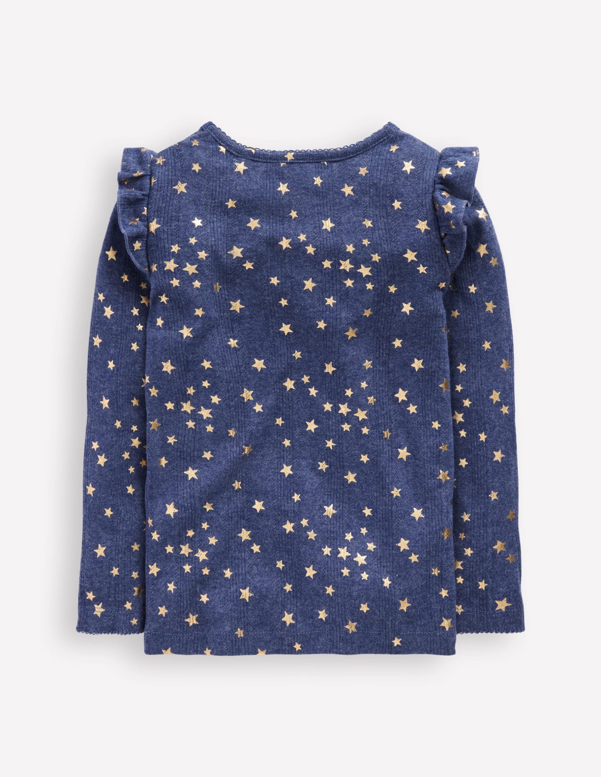 Frill Sleeve Pointelle Top-Navy - Image 2