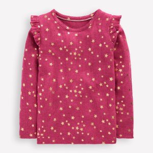 Frill Sleeve Pointelle Top-Cherry Jam