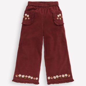 Embroidered Frill Trousers-Chestnut Embroidery