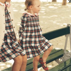 Cosy Collar Detail Smock Dress-Ivory Check