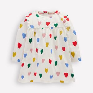 Printed Jersey Dress-Rainbow Hearts