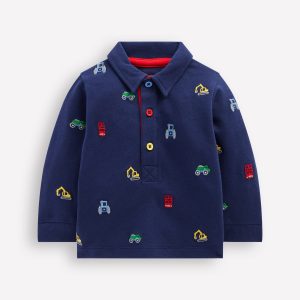 Jersey Sweat Rugby Shirt-Blue Transport Embroidery