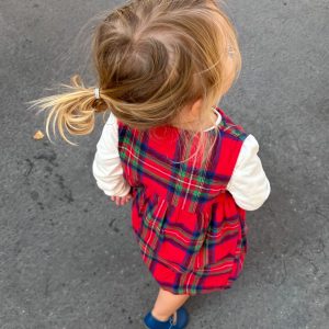 Woven Pinny Dress Set-Red Check