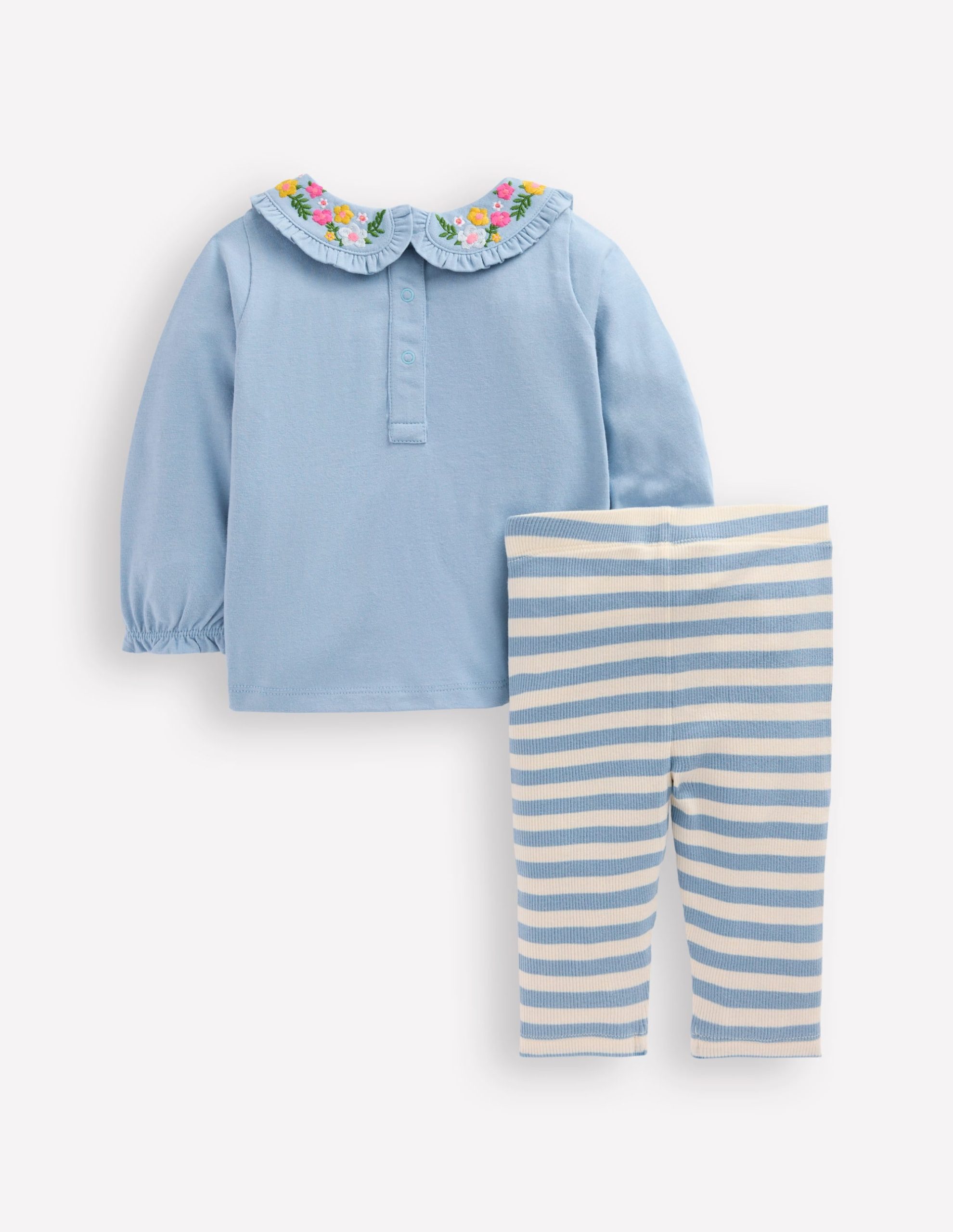 Collared Jersey Set-Blue Floral Embroidery - Image 2