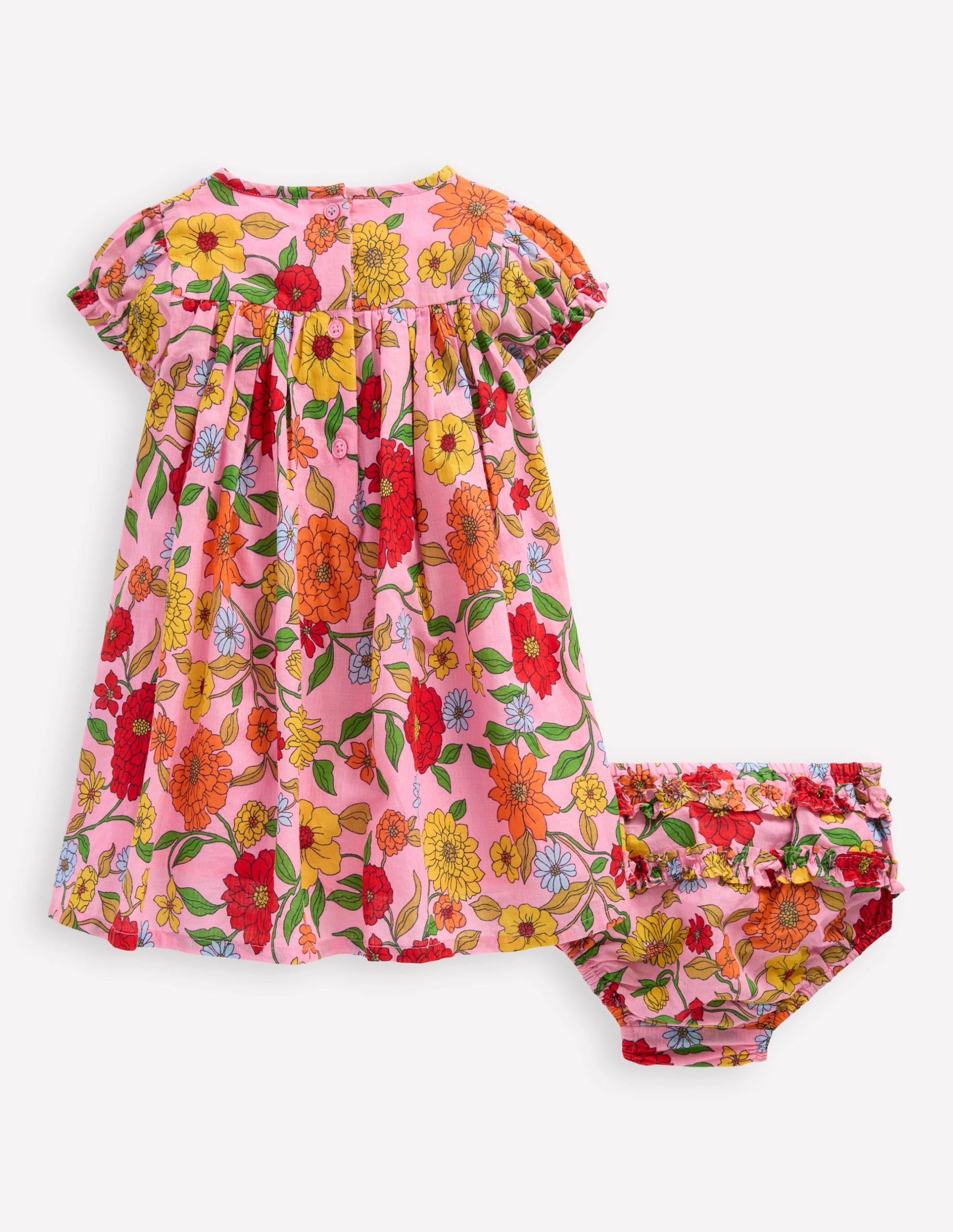 Gathered Woven Dress-Pink Lemonade Dahlia Trail - Image 3