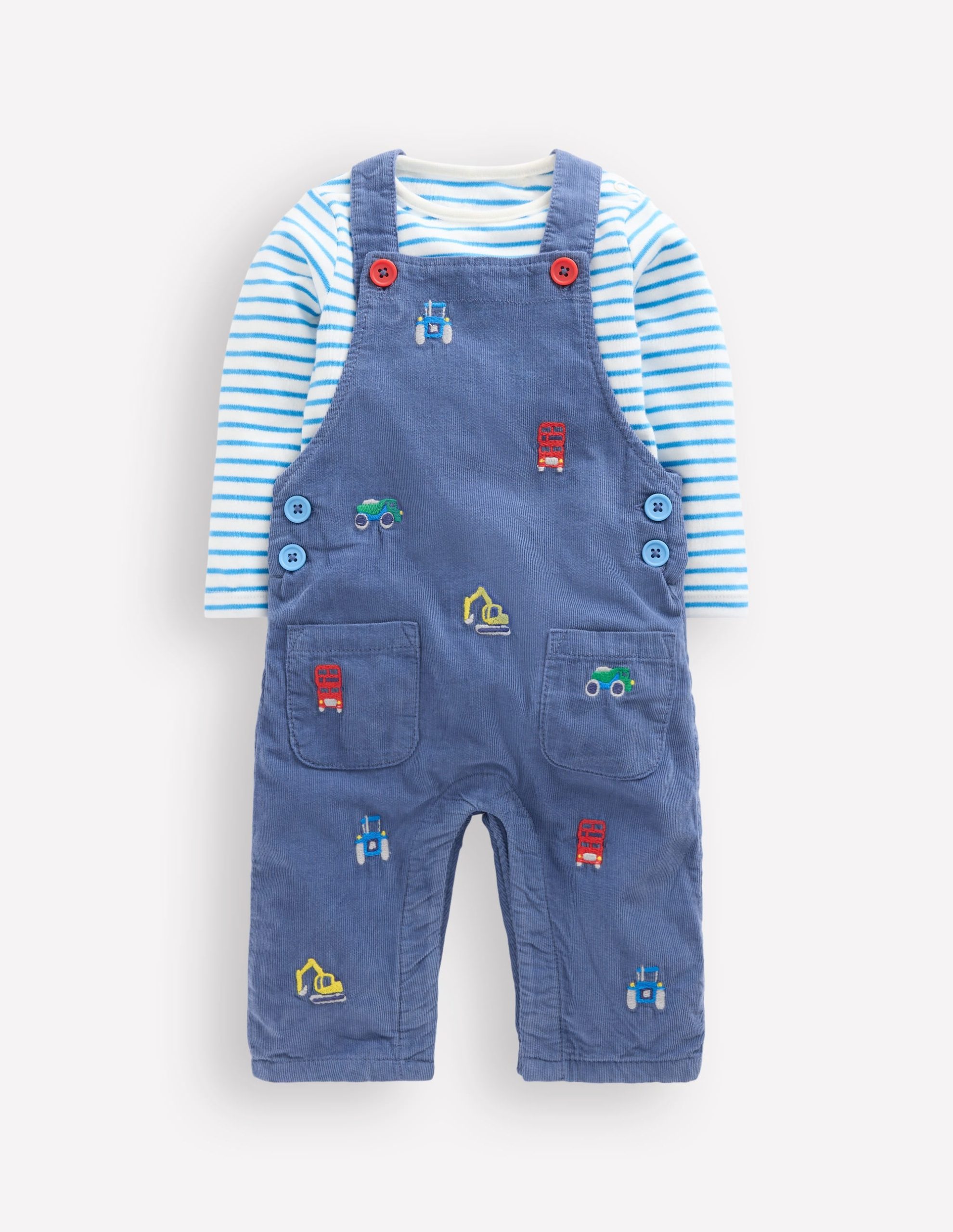 Novelty Cord Dungaree Set-Blue Transport
