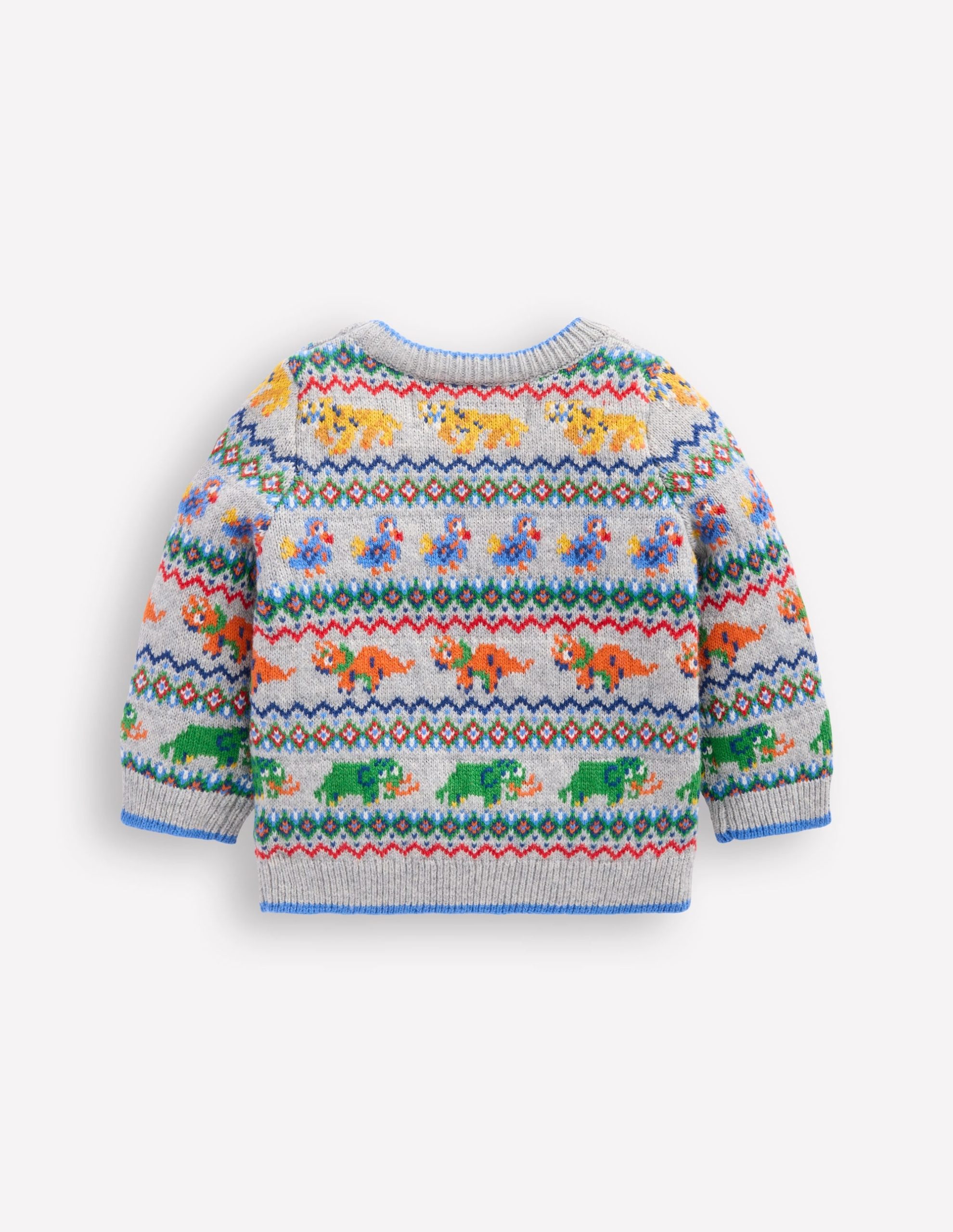 Fair Isle Button Jumper-Grey Marl Prehistoric Animals - Image 3