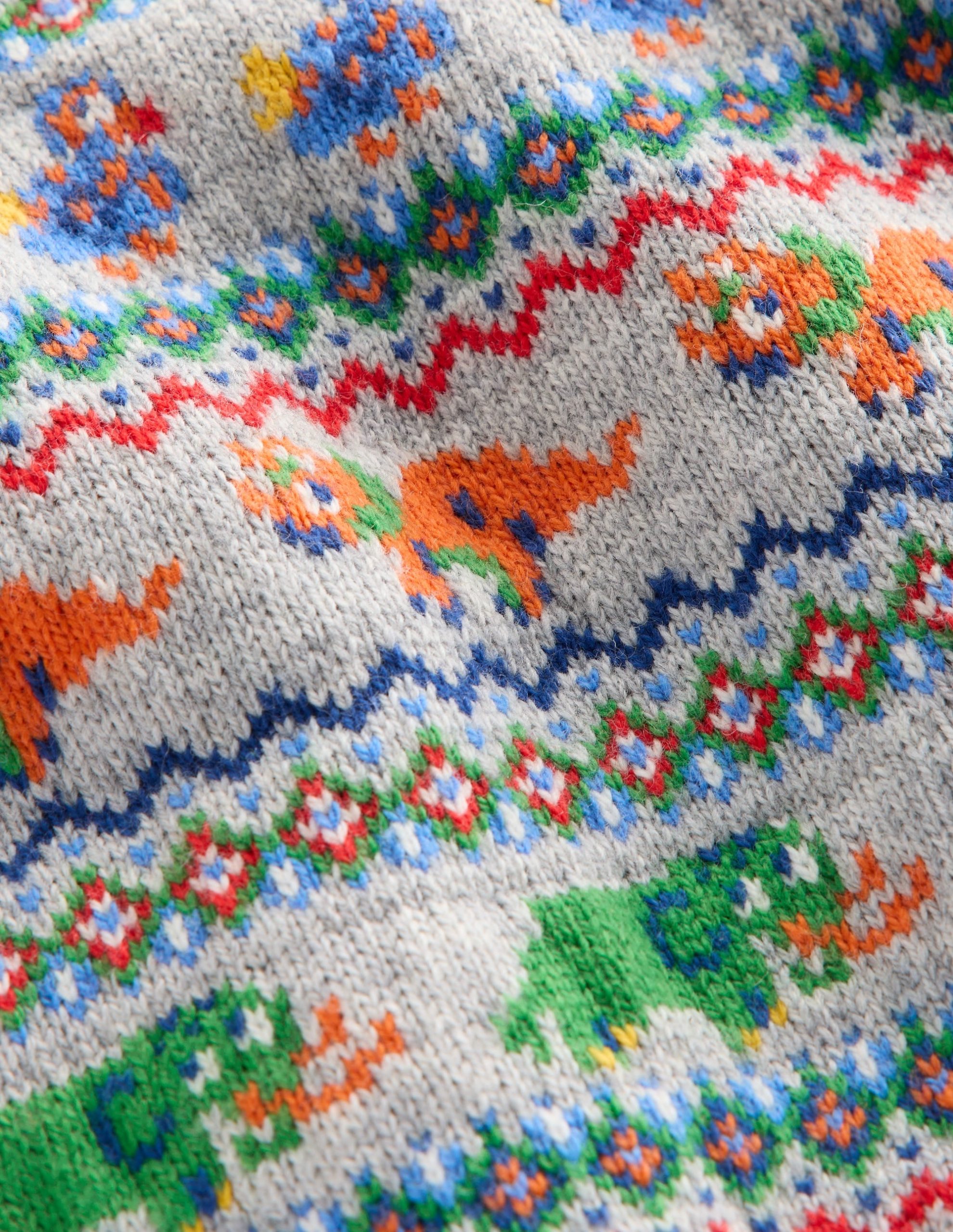 Fair Isle Button Jumper-Grey Marl Prehistoric Animals - Image 4