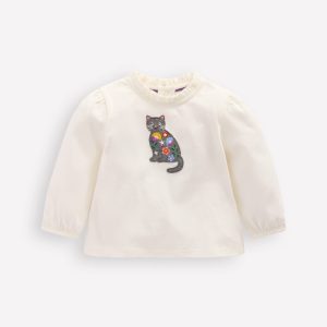 Appliqu?? T-shirt-Soft Ivory Cat