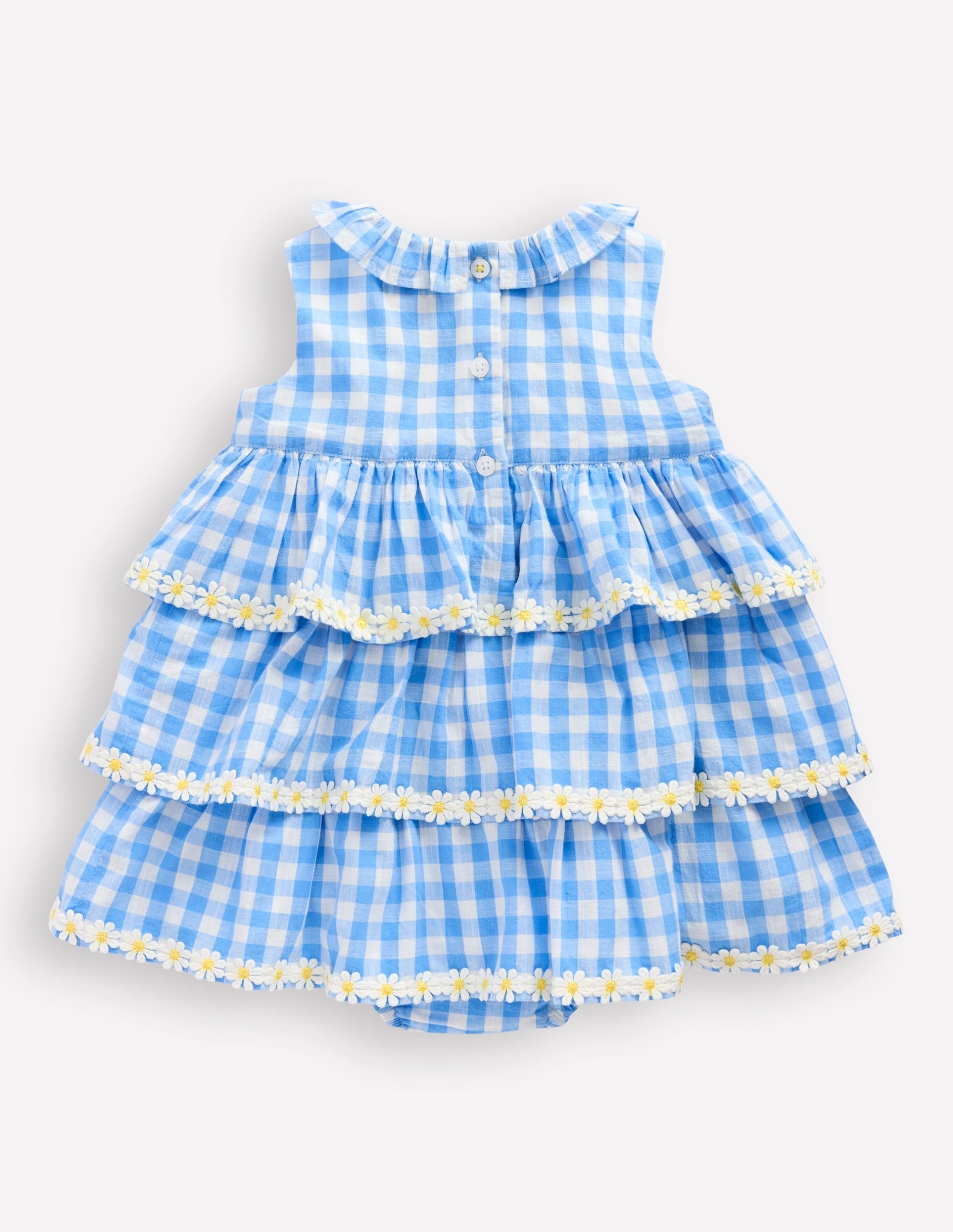 Ruffle Woven Romper-Gingham Daisies - Image 2