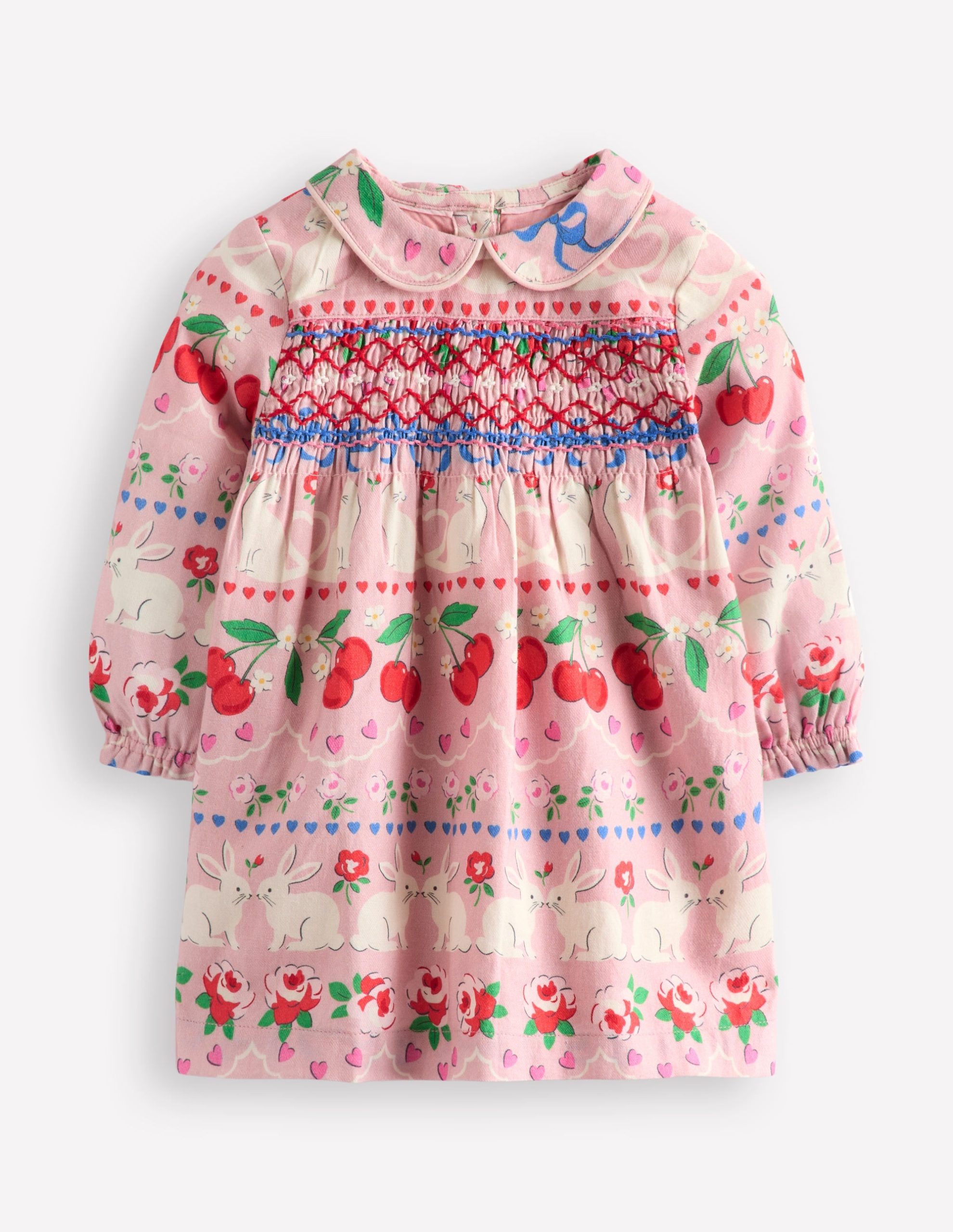 Woven Party Dress-Pink Valentines Bunnies - Image 2