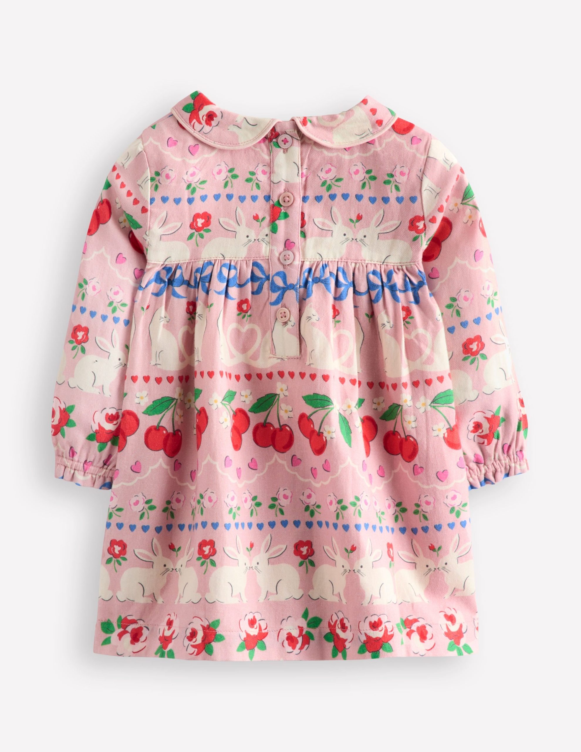 Woven Party Dress-Pink Valentines Bunnies - Image 3