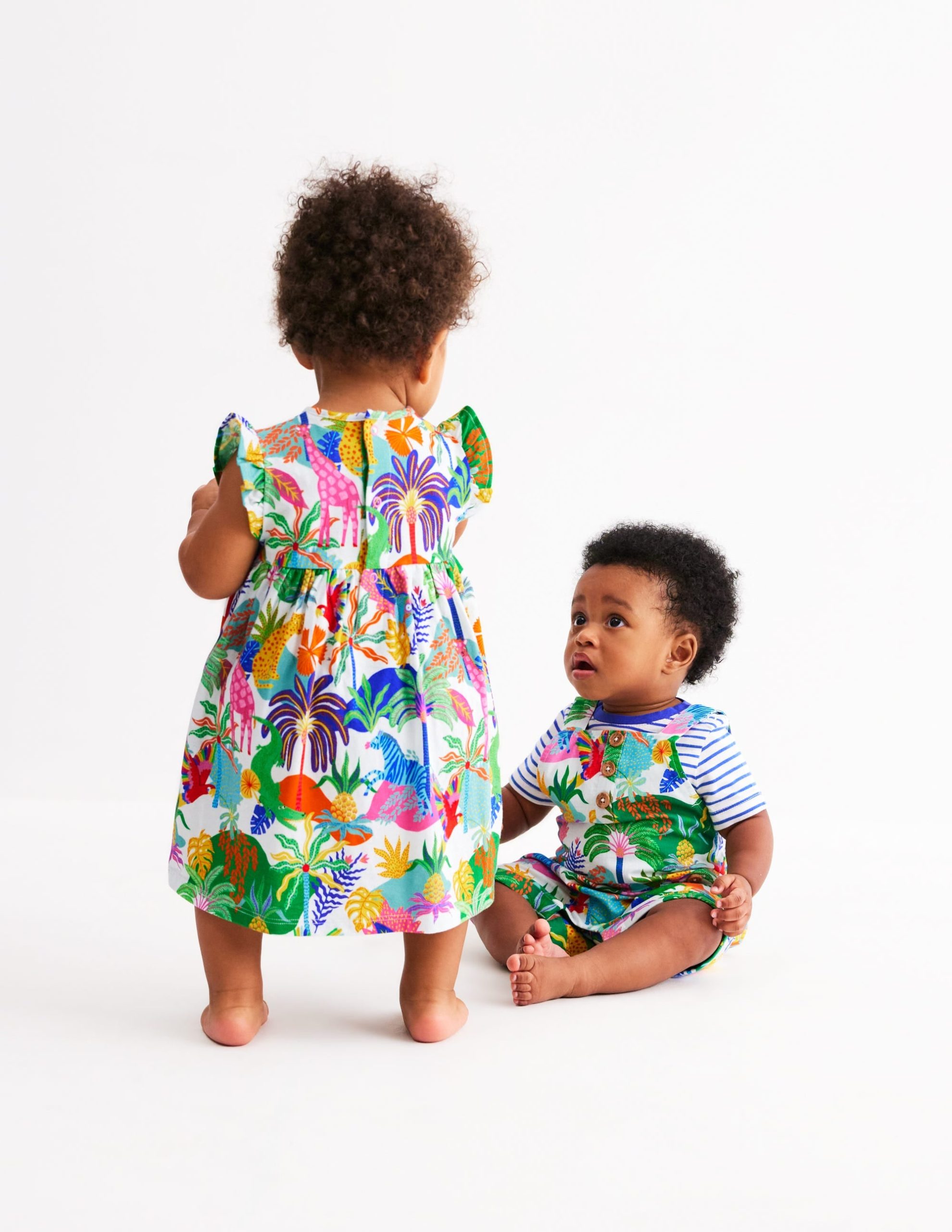 Button Overalls Set-Coconutmilk Multi Jungle