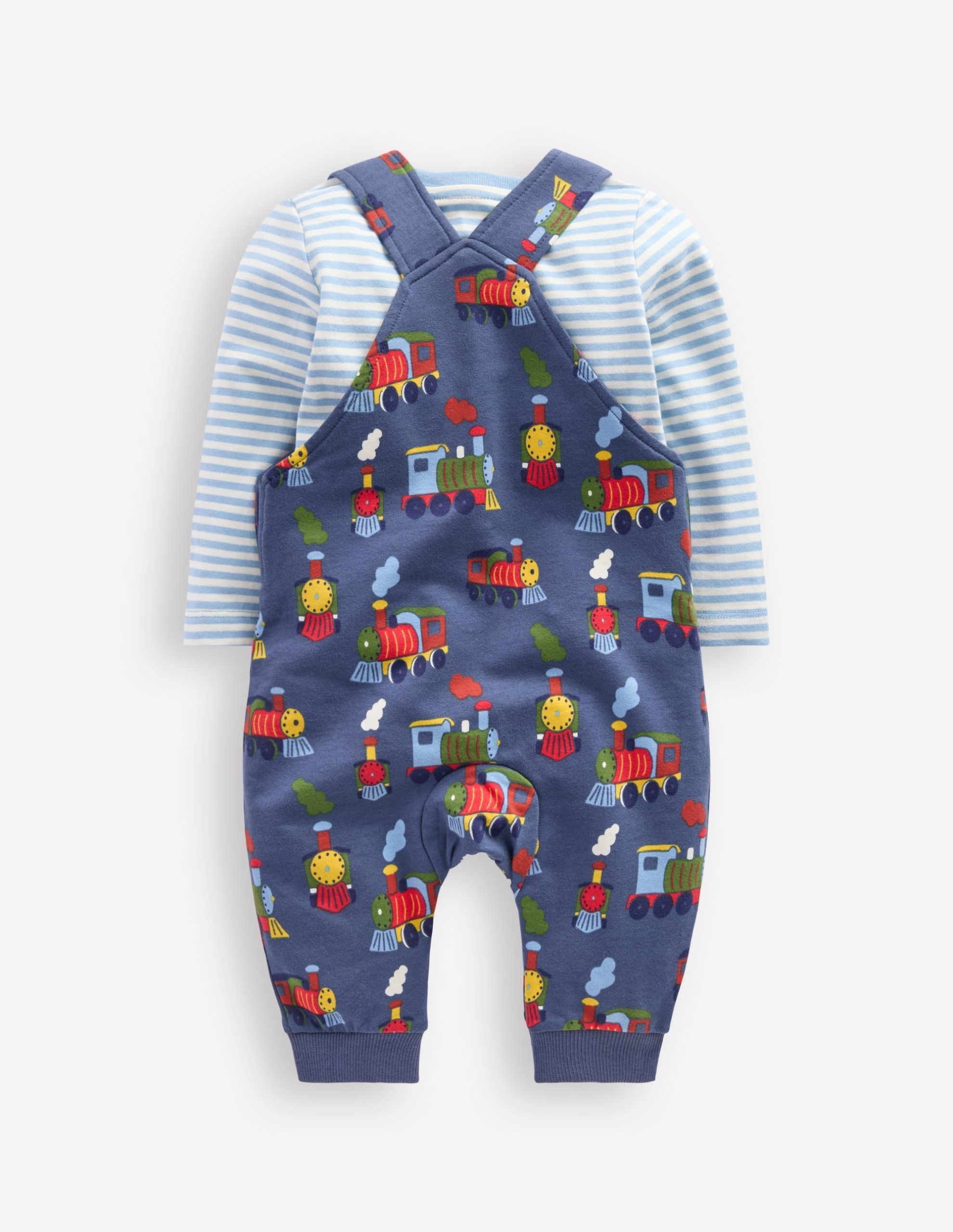 Printed Jersey Overalls Set-Blue Marl Trains - Image 2