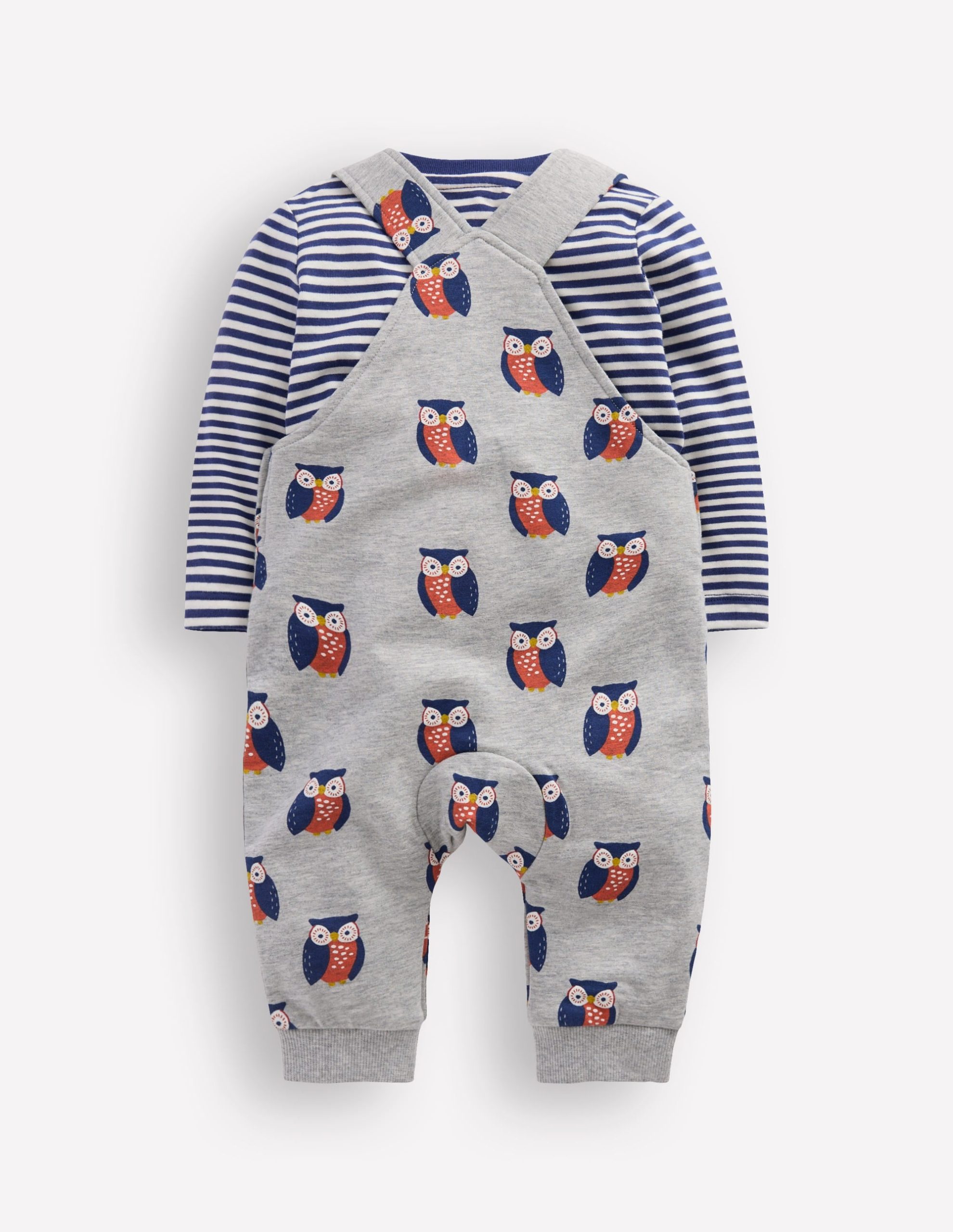 Printed Jersey Overalls Set-Grey Marl Owls - Image 2