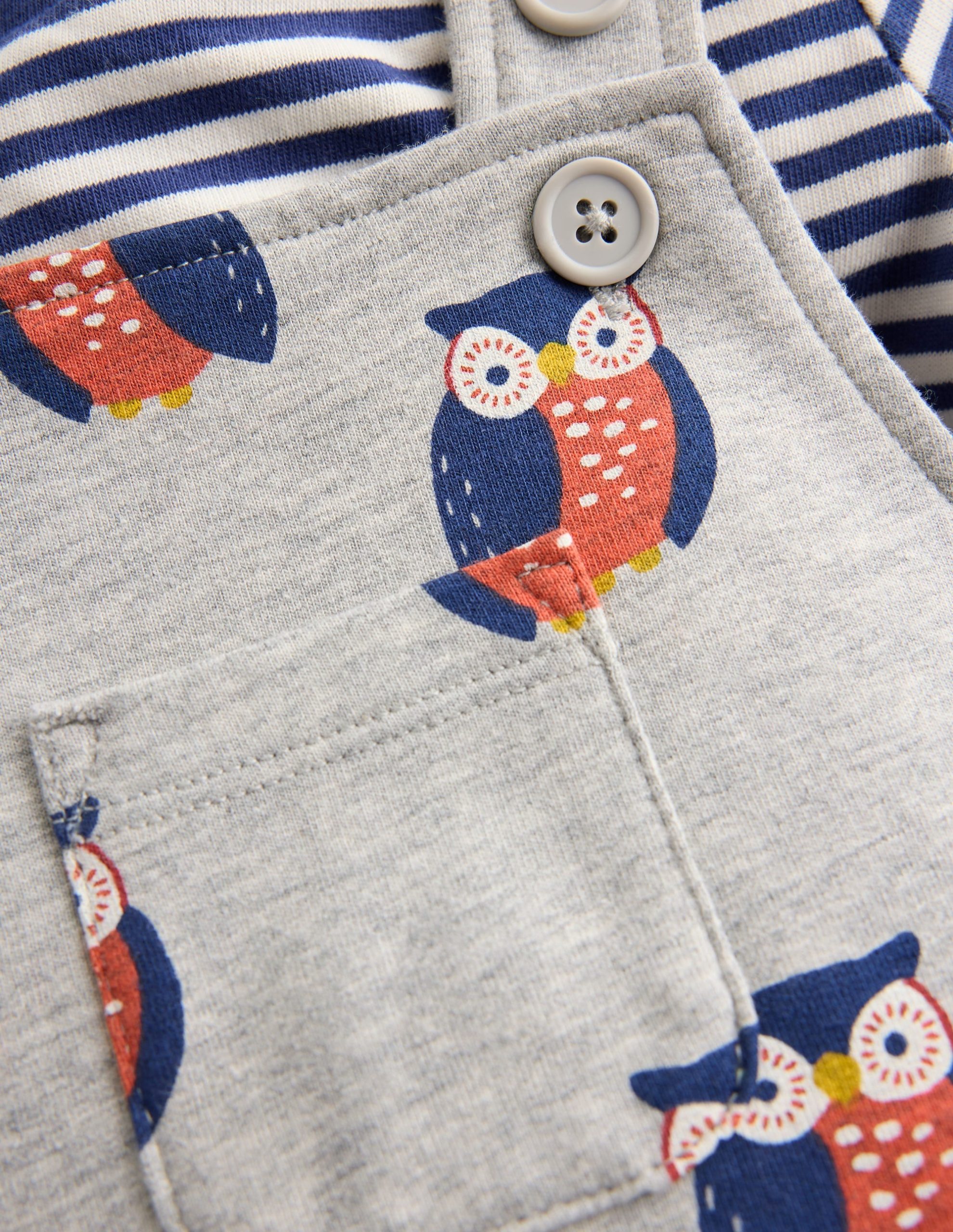 Printed Jersey Overalls Set-Grey Marl Owls - Image 3