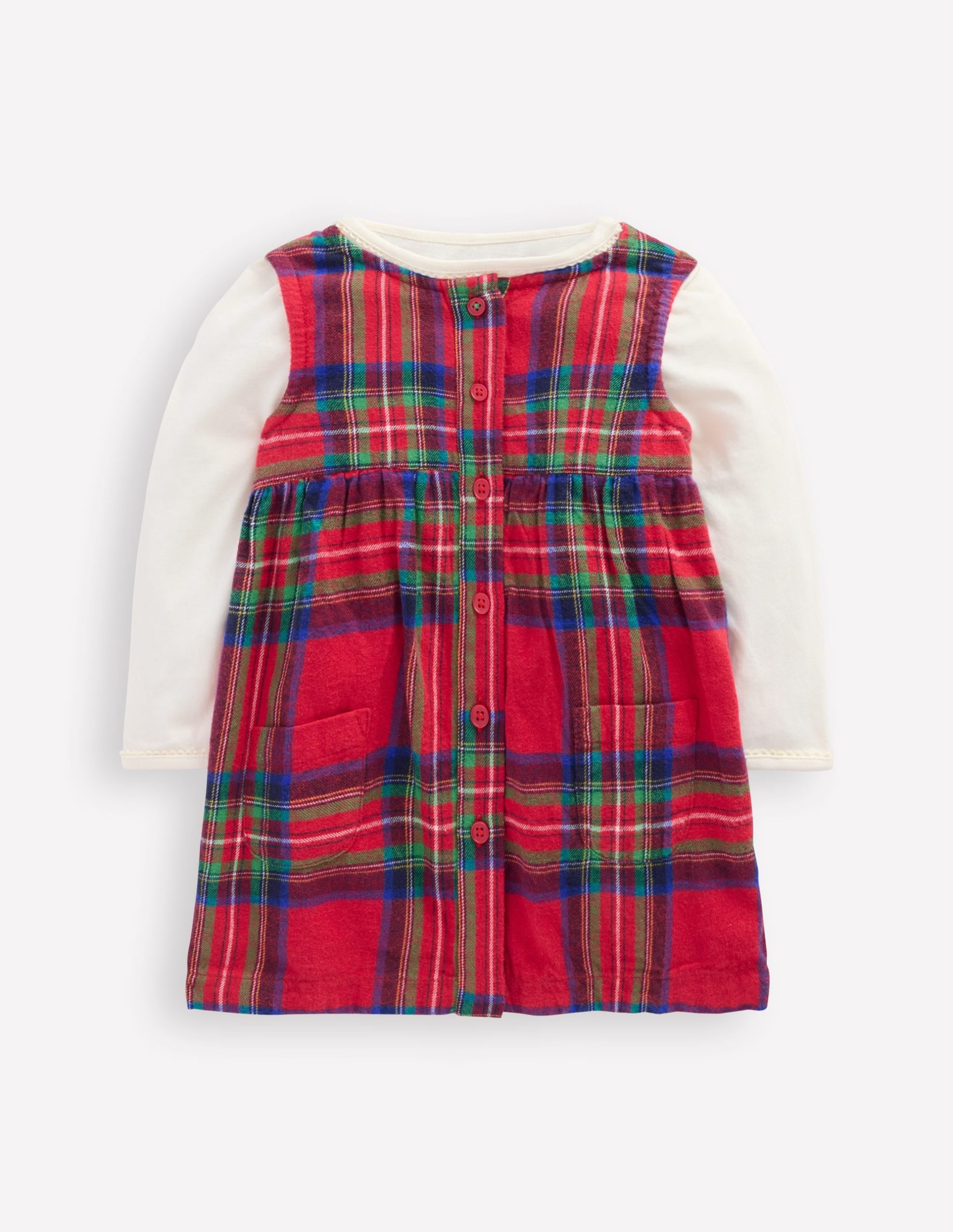 Woven Pinny Dress Set-Red Check - Image 2