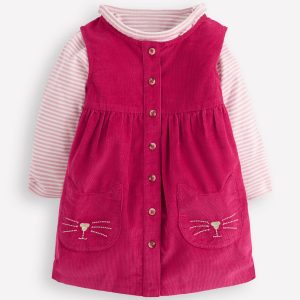 Woven Pinny Dress Set-Bright Cherry Kittens