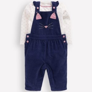 Woven Overalls Set-Navy Cat