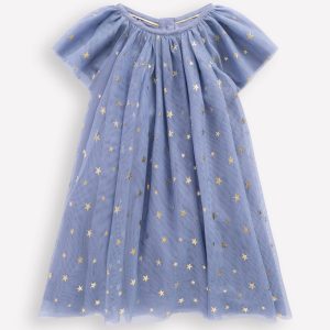 Layered Tulle Dress-Blue Gold Foil Star