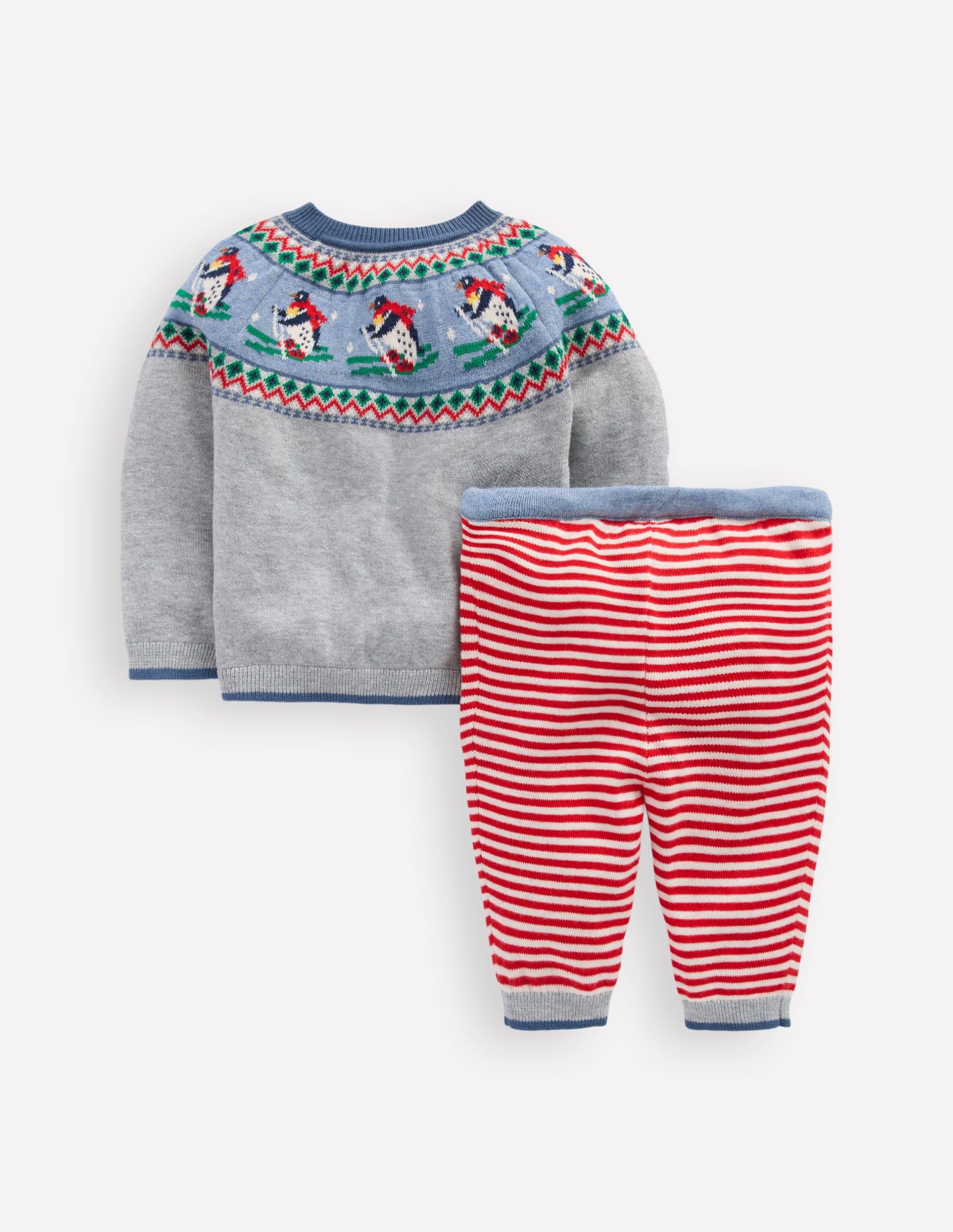 Knitted Play Set-Grey Marl Skiing Penguins - Image 2