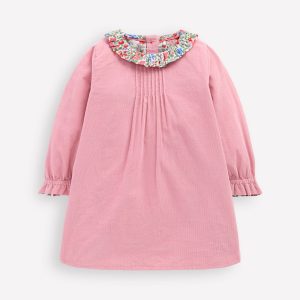 Frill Neck Woven Dress-Rose Pink