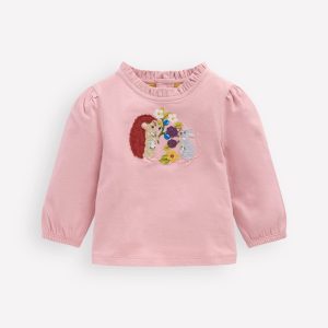 Appliqu?? T-shirt-Vintage Pink Seasonal Animals