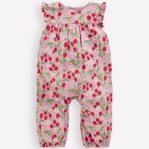 Cord Ruffle Sleeve Romper-Soft Lavender Vintage Berry