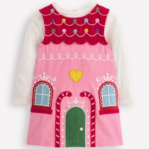 Novelty Cord Dress Set-Gingerbread House