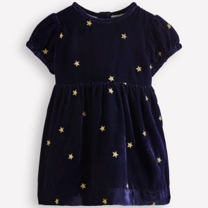 Velvet Party Dress-Navy Stars