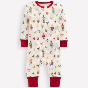 Single All-in-One Romper-Ivory Festive