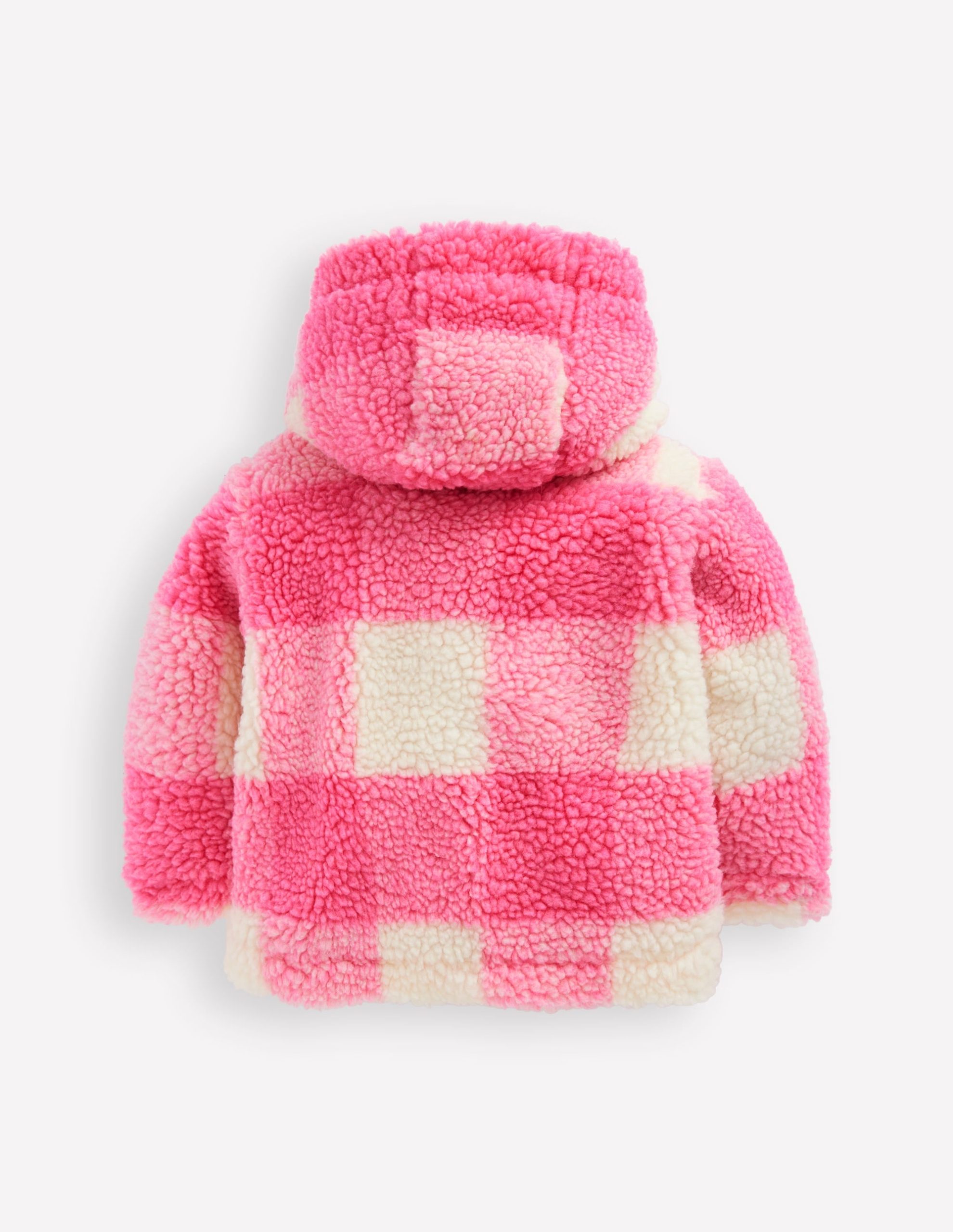 Girls Borg Duffle Coat-Pink Check - Image 2