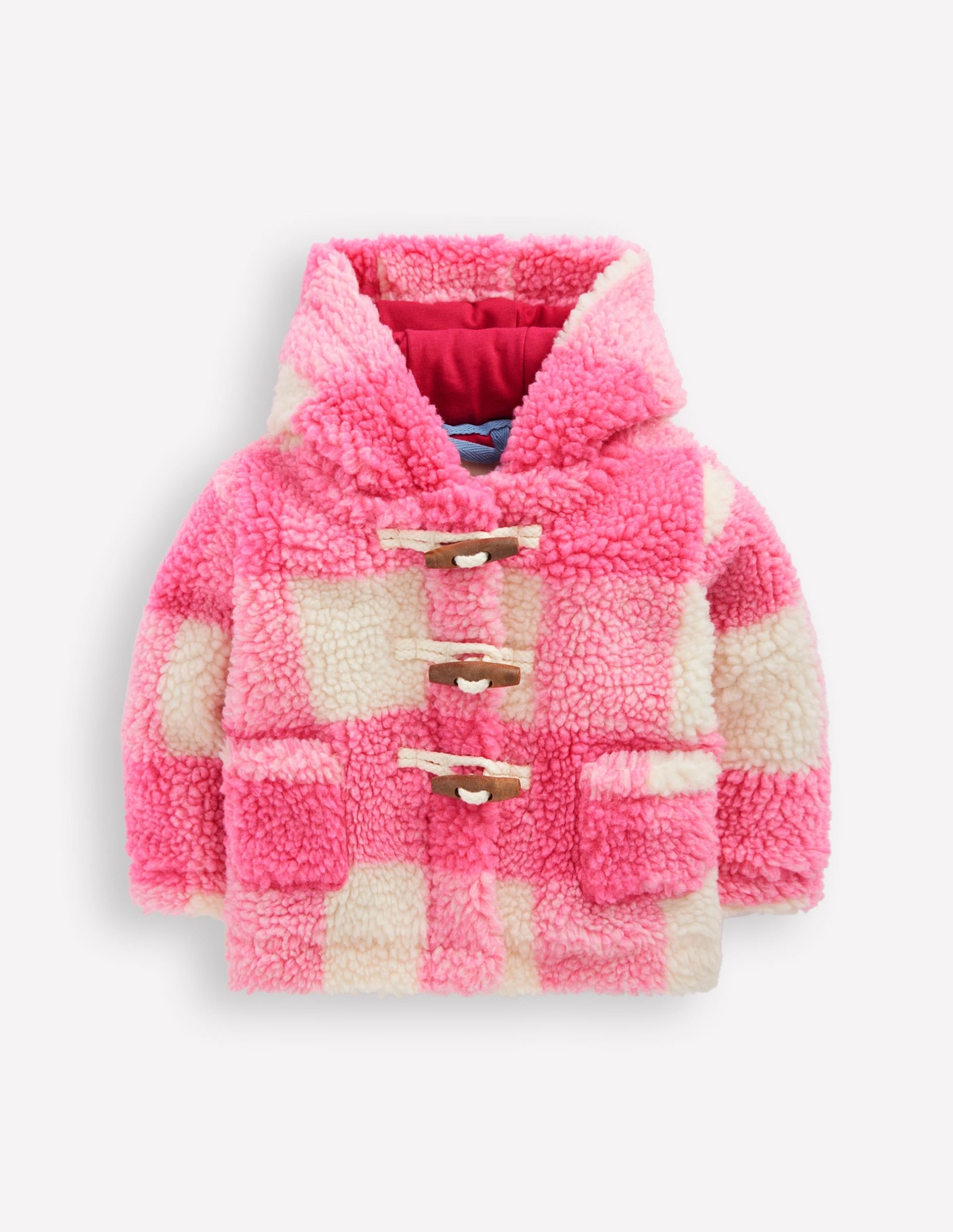Girls Borg Duffle Coat-Pink Check