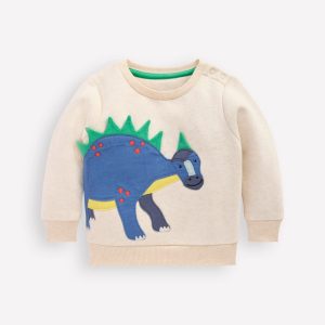 Boys Appliqu?? Sweatshirt-Oatmeal Marl Dinosaur