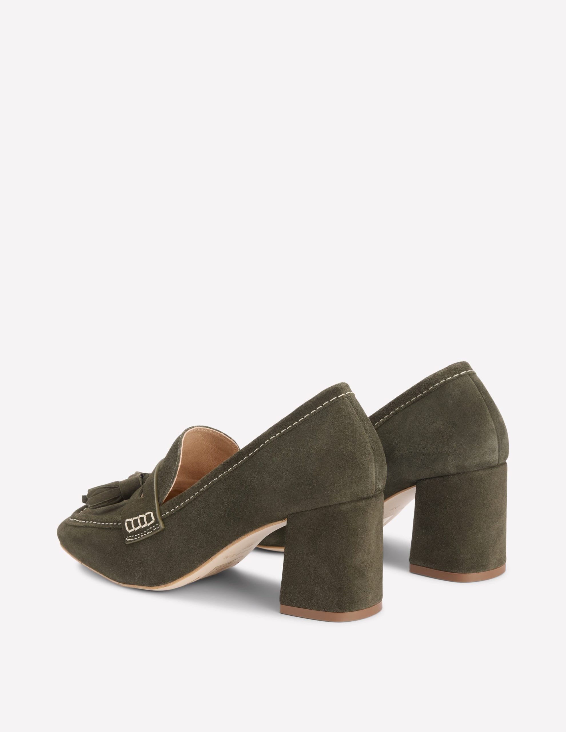 Sol Block Heeled Penny Loafers-Dark Moss - Image 5