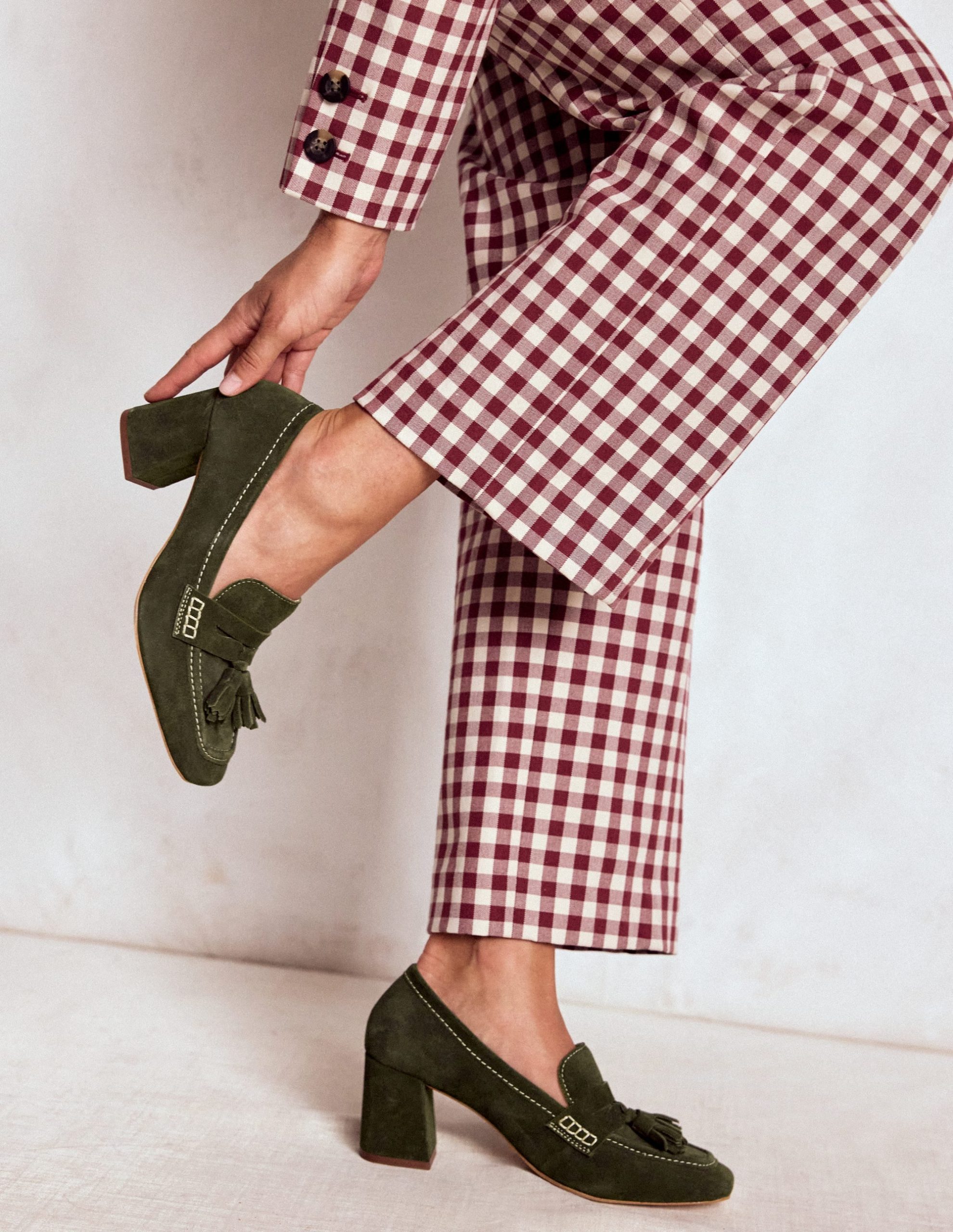 Sol Block Heeled Penny Loafers-Dark Moss - Image 2
