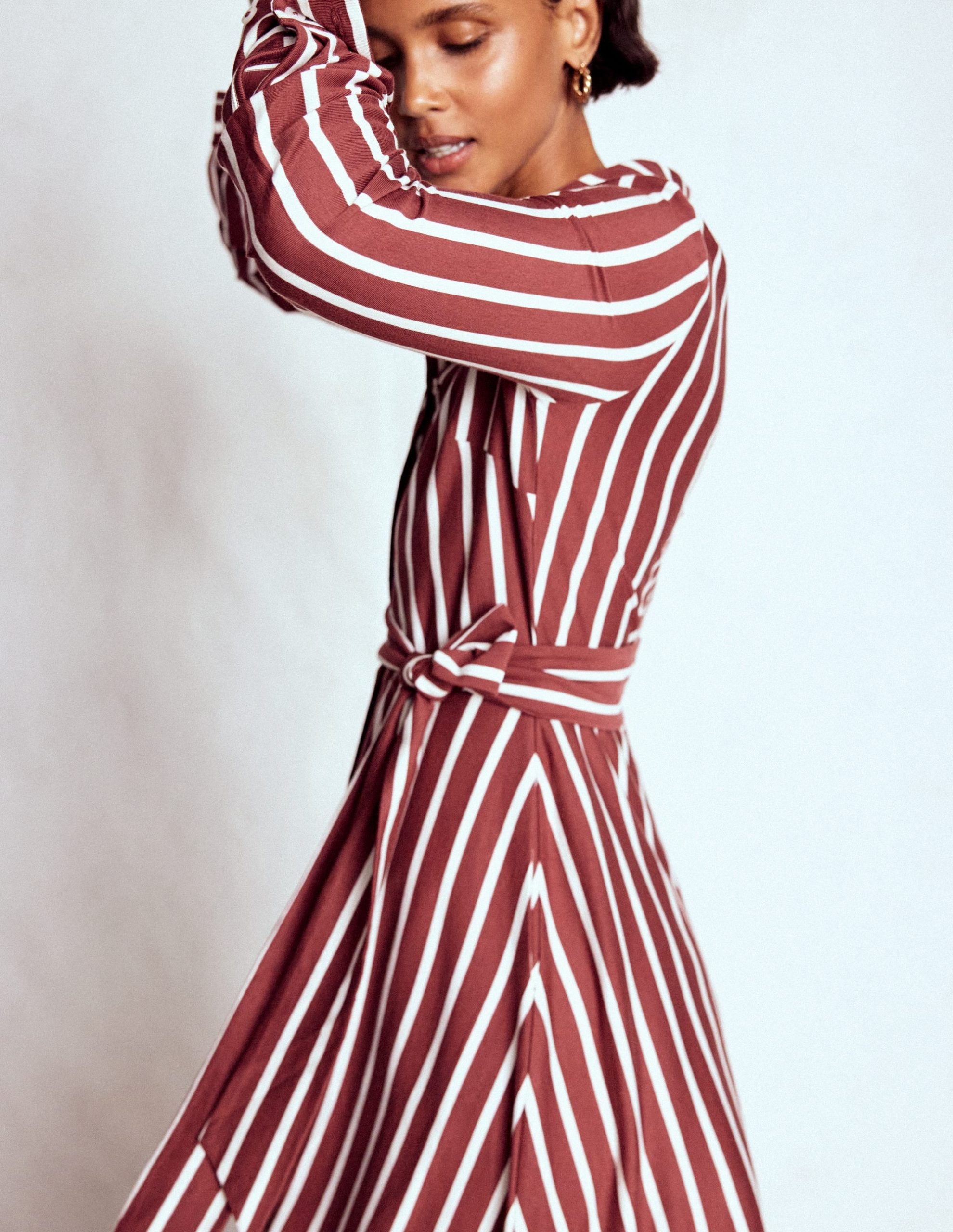 Marcia Jersey Shirt Dress-Chestnut and Ivory Stripe - Image 2