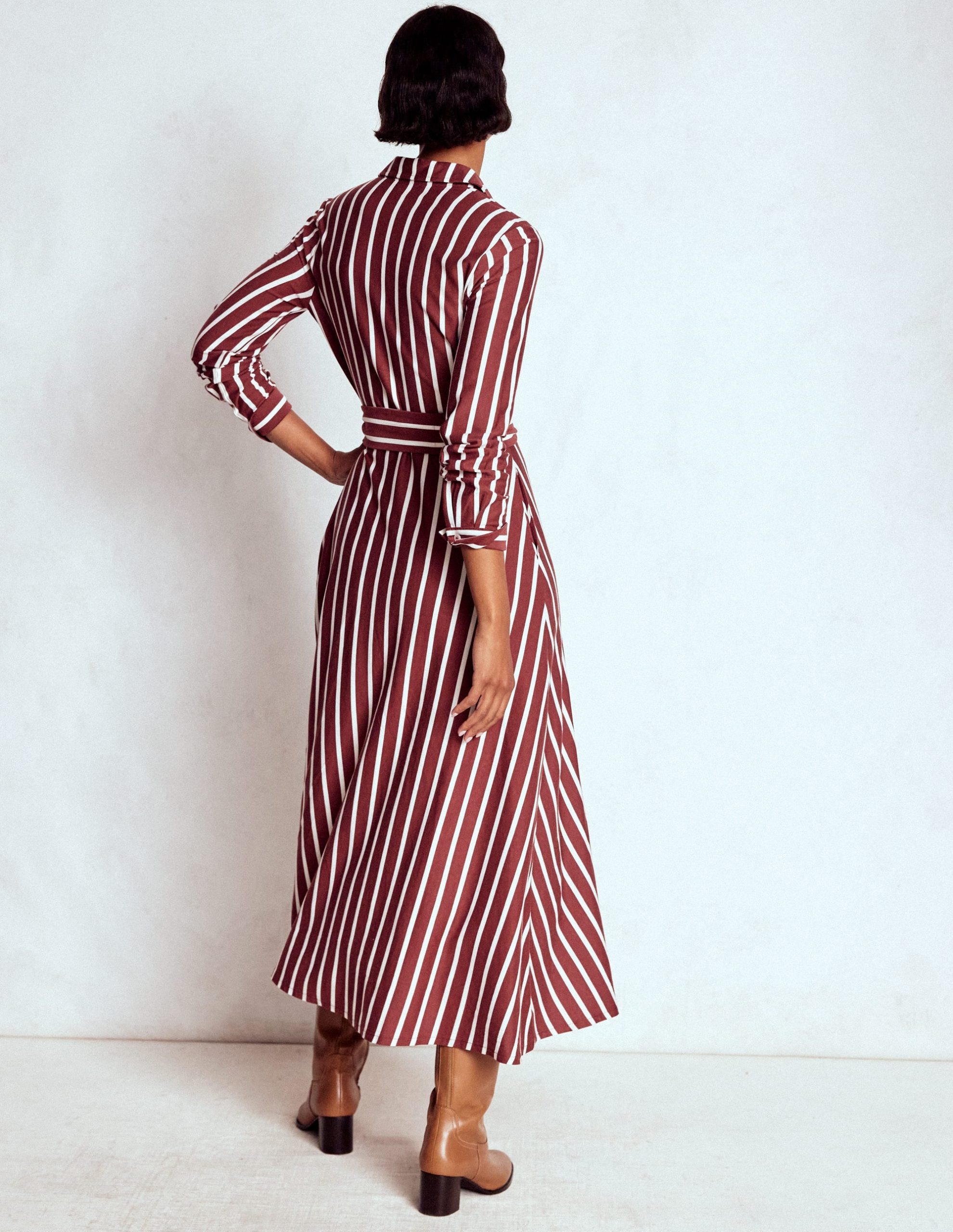 Marcia Jersey Shirt Dress-Chestnut and Ivory Stripe - Image 3