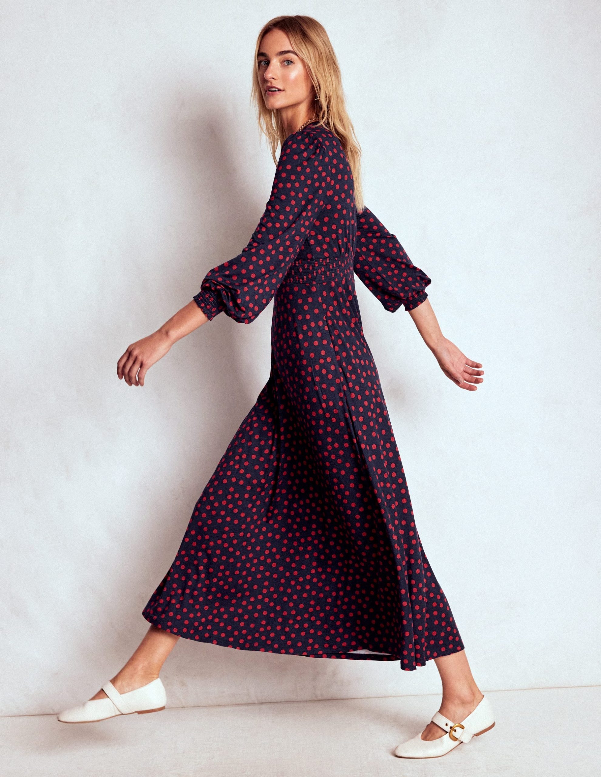 Ivy Smocked Midi Dress-French Navy. Painted Dot - Image 5