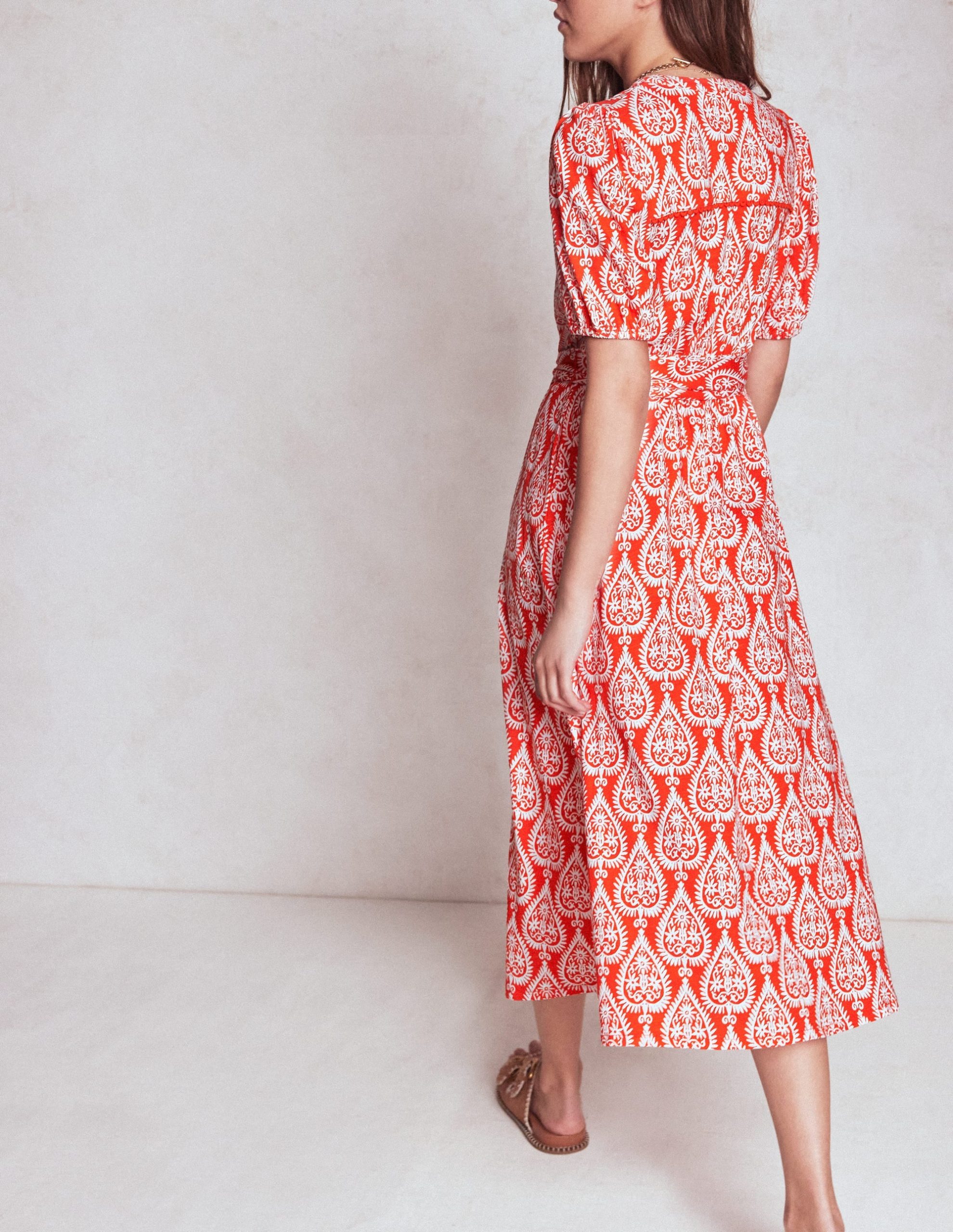 Sofia Trim Jersey Midi Dress-Firecracker Red. Ornate Geo - Image 4