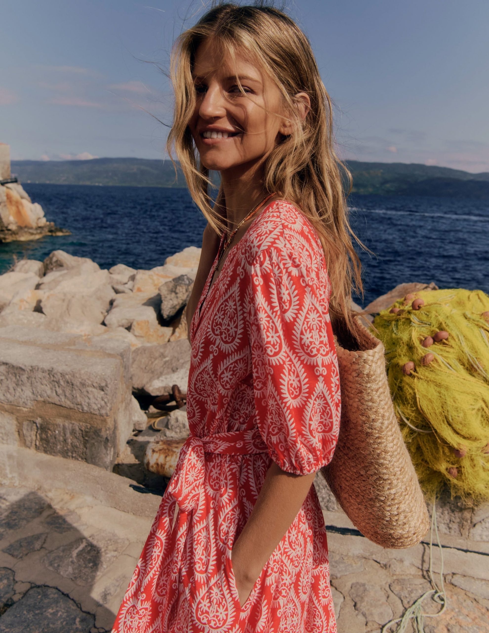 Sofia Trim Jersey Midi Dress-Firecracker Red. Ornate Geo - Image 2