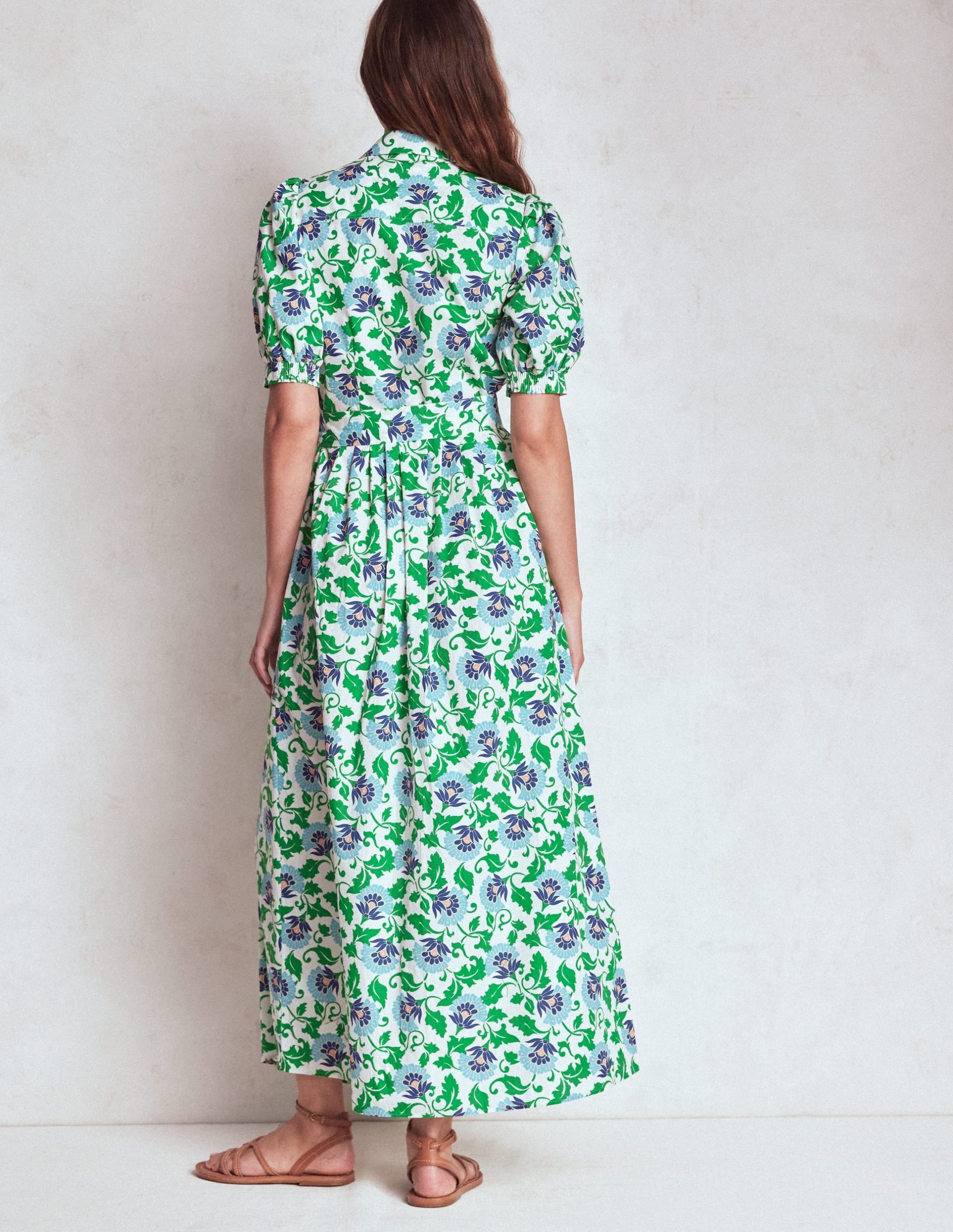 Alexa Maxi Shirt Dress-Rich Emerald. Ornate Vine - Image 4