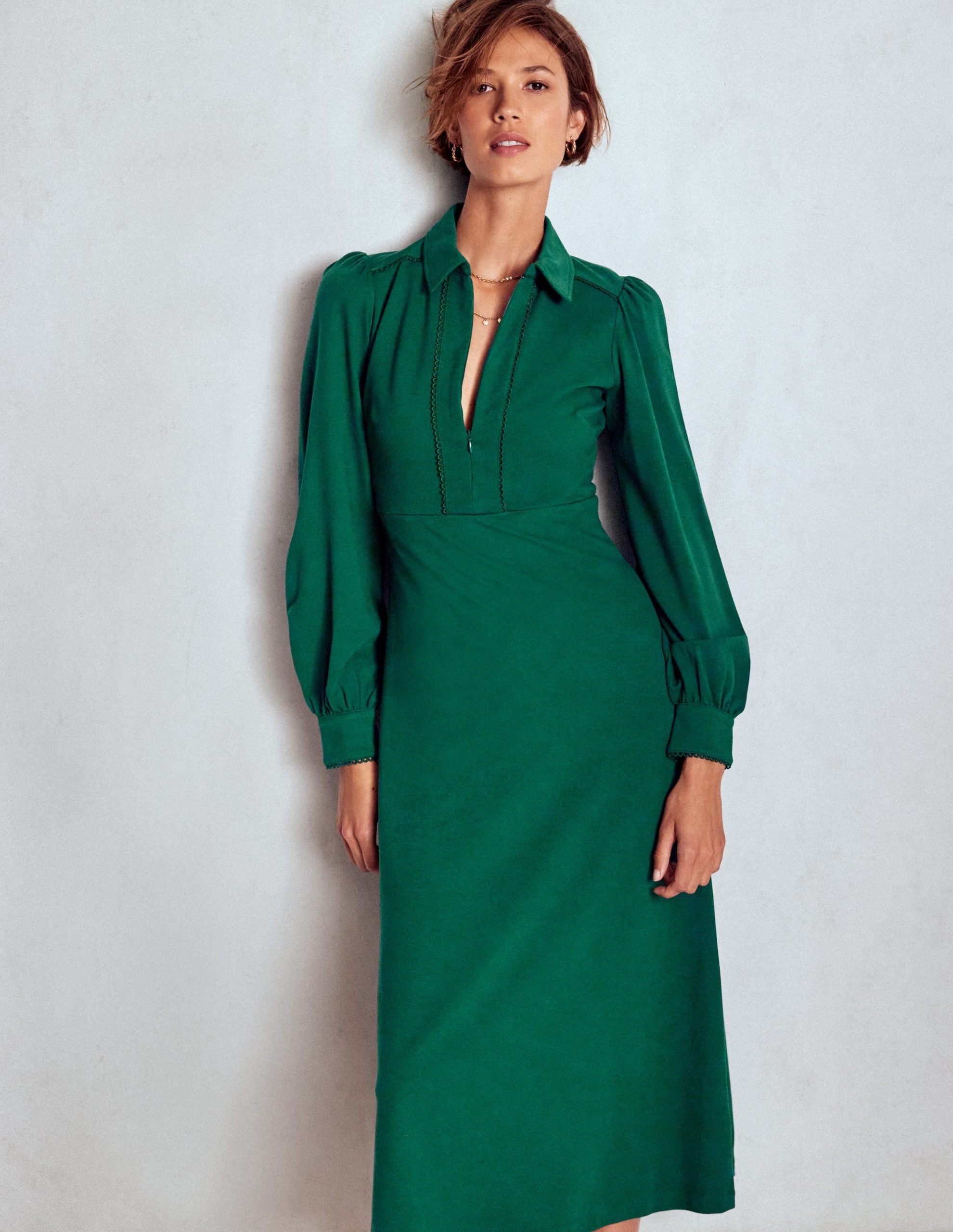 Pip Zip-Up Ponte Midi Dress-Emerald Night - Image 4