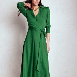 Imogen Collared Jersey Dress-Pine Green
