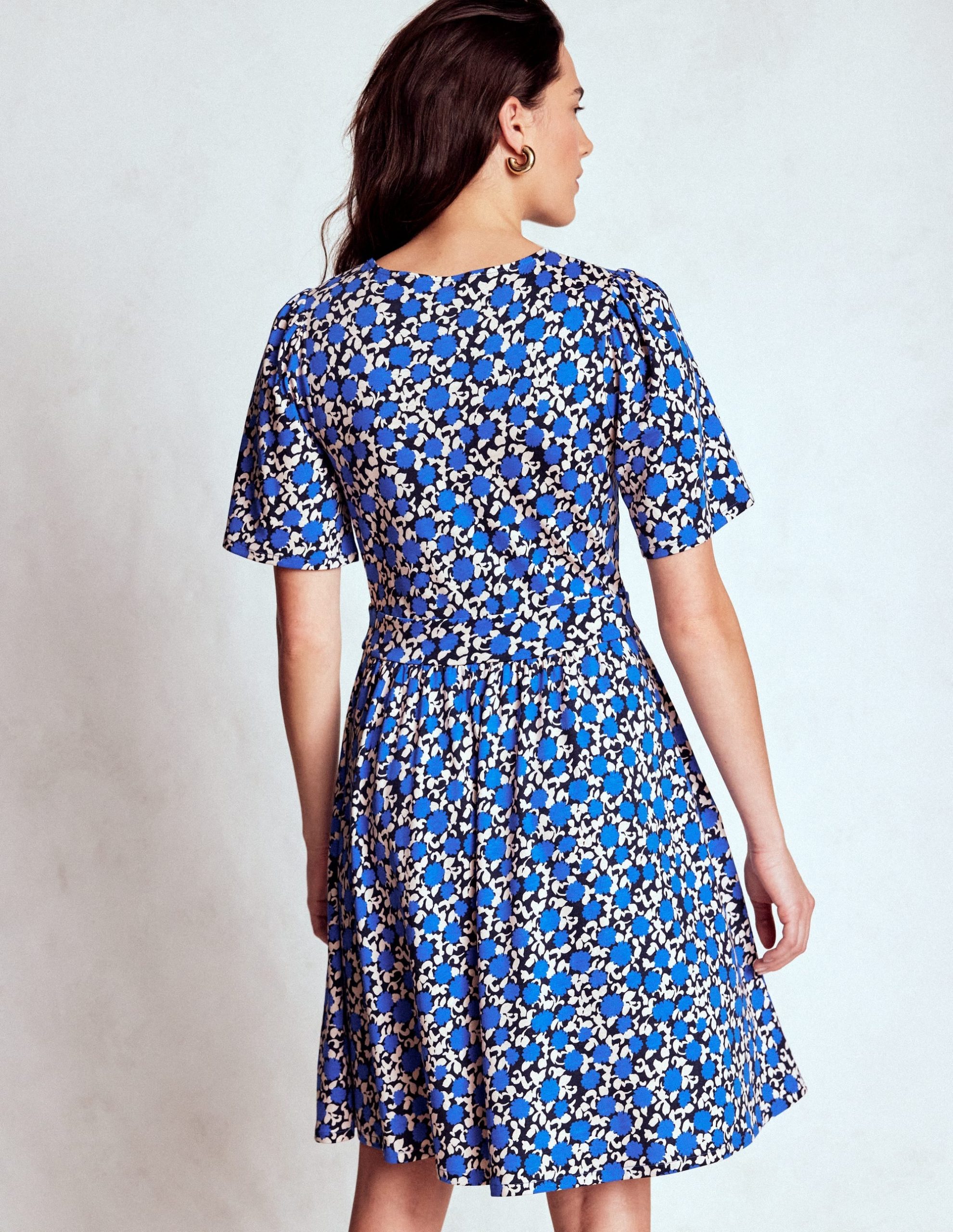 Louisa Short Jersey Dress-Kingfisher Blue. Floweret Vine - Image 3