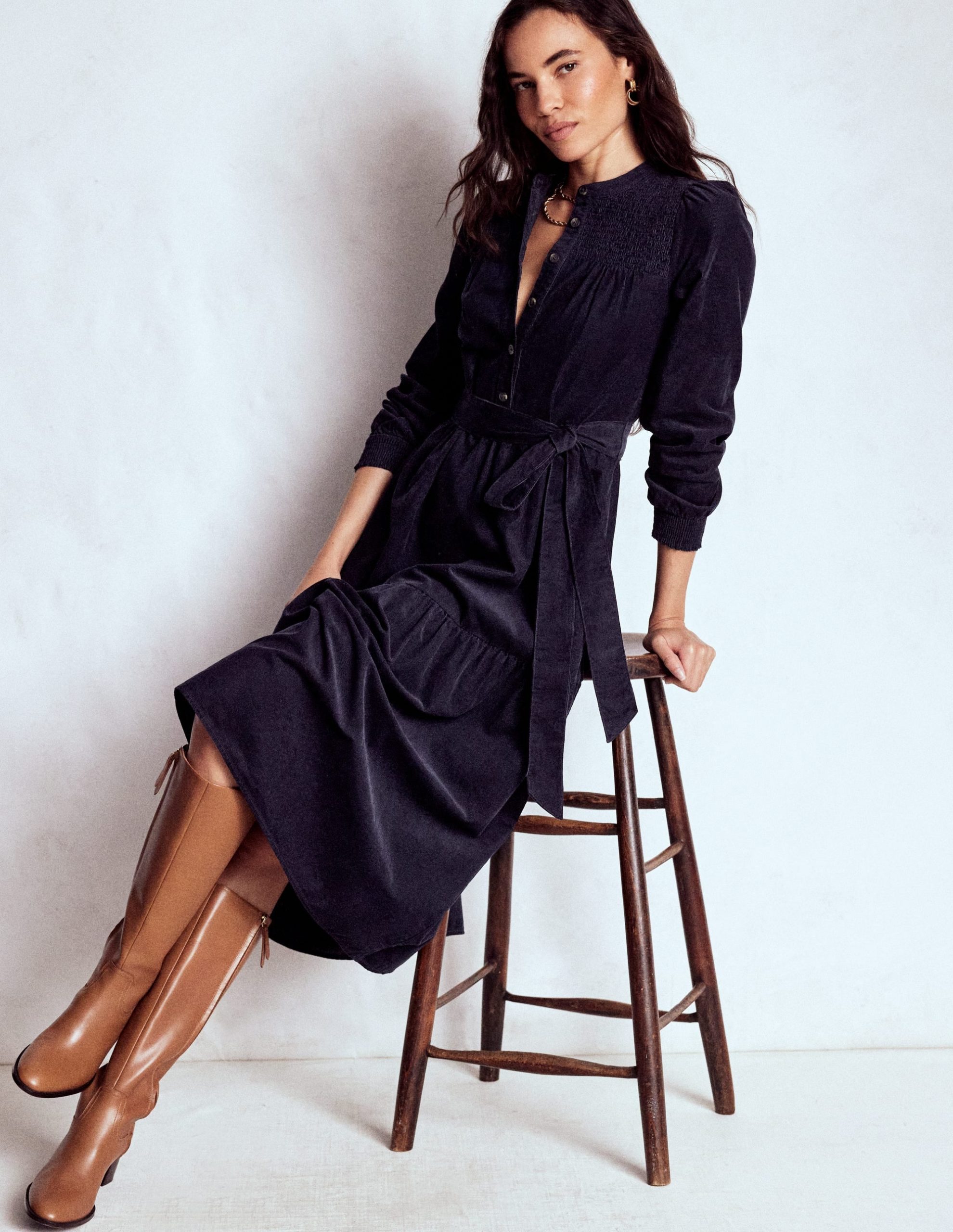 Cecily Cord Midi Dress-Navy - Image 2