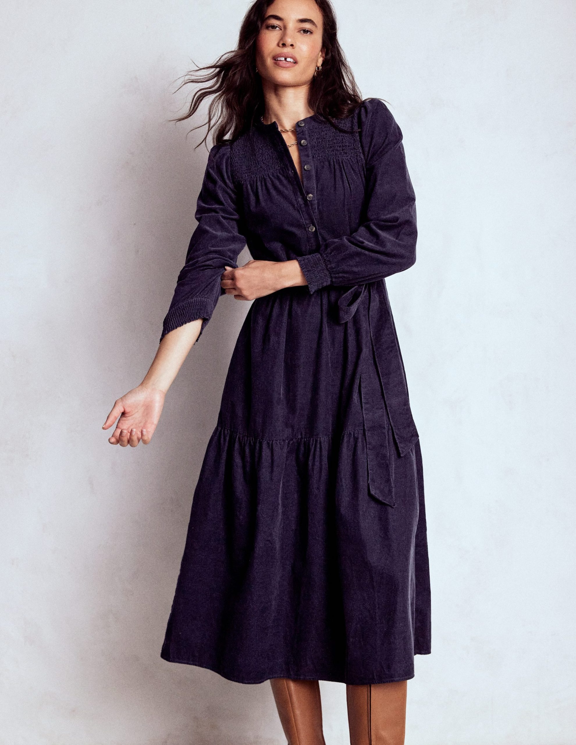 Cecily Cord Midi Dress-Navy - Image 5