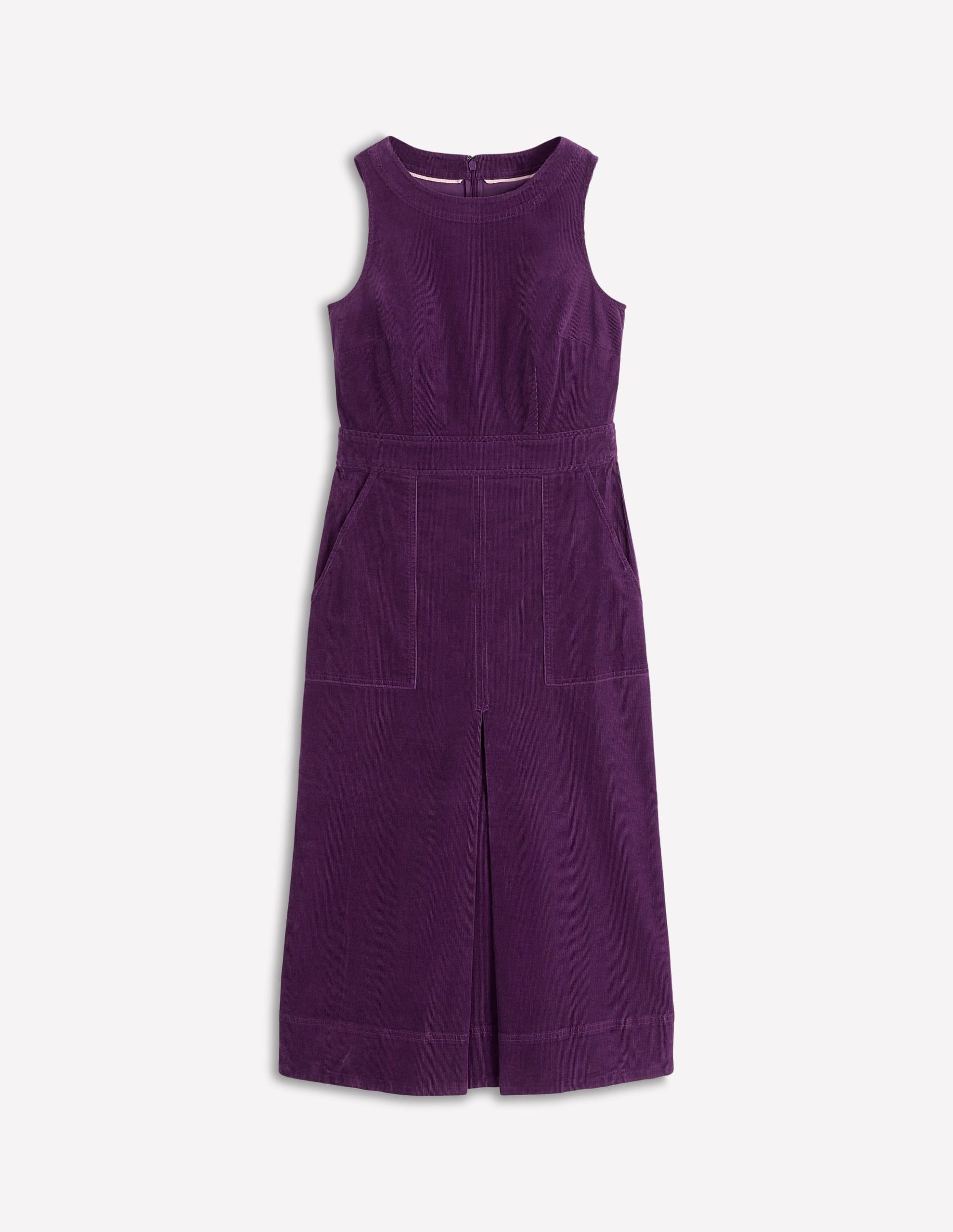 Ula Box Pleat Cord Midi Dress-Viola Purple - Image 7