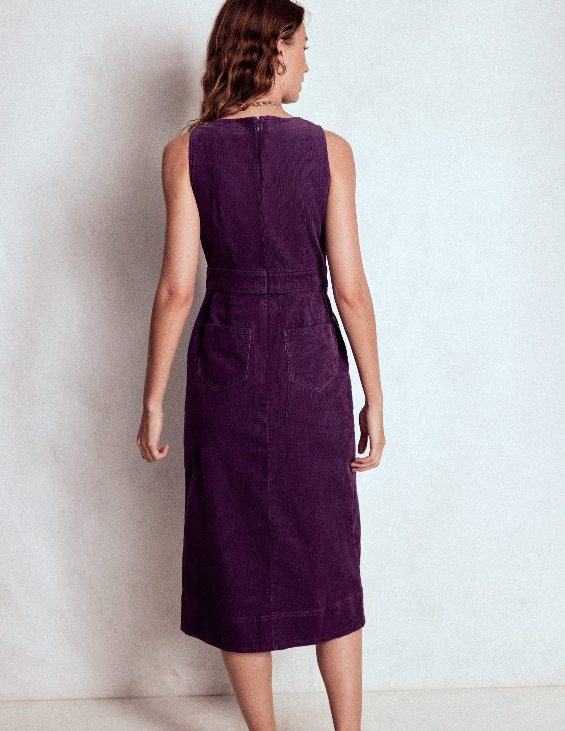 Ula Box Pleat Cord Midi Dress-Viola Purple - Image 3