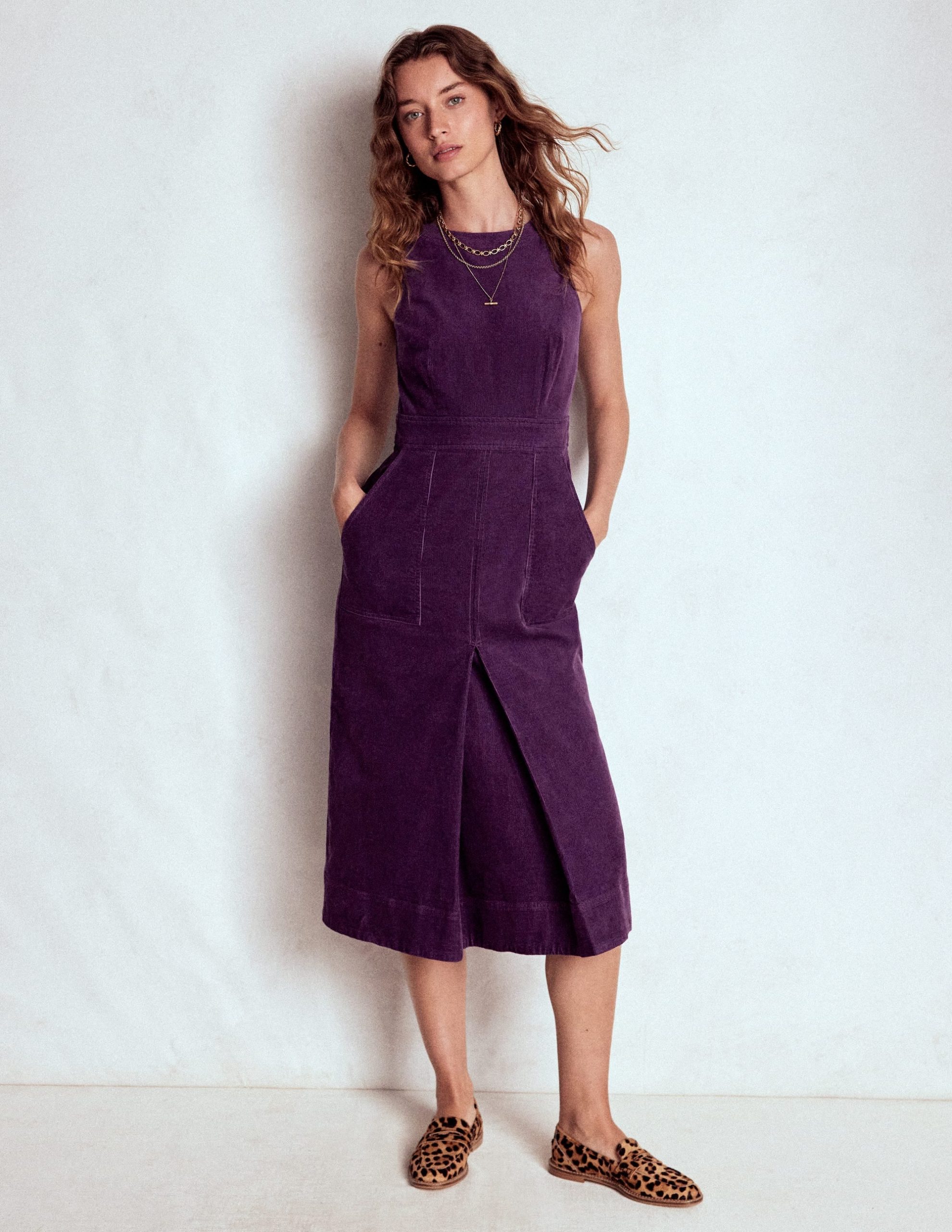 Ula Box Pleat Cord Midi Dress-Viola Purple - Image 4
